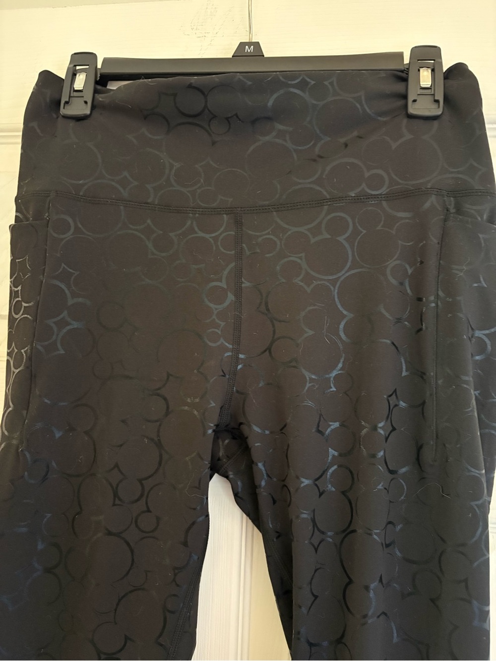Disney Black Leggings Mickey Pattern Elastic Waistband Size Large, Pockets, NWT